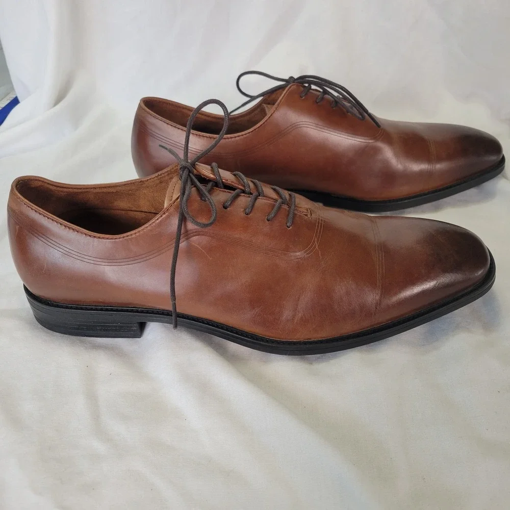 Kenneth Cole Men Brown Leather Cap Toe Oxford Dress Shoes Ticketpod Lace Sz 10.5
